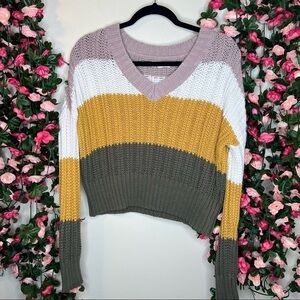 Aeropostale Colorblock Pink Yellow Striped Cropped Sweater Womens XS